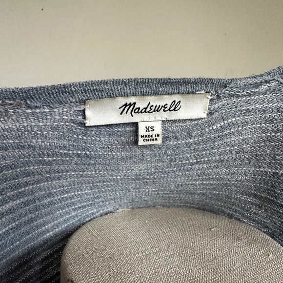 Madewell blue and white ribbed lightweight Cardigan with pockets - Picture 7 of 7
